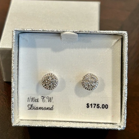 NWT Sterling Silver Diamond Stud Earrings - 1/10 ct T.W. - Picture 3 of 4